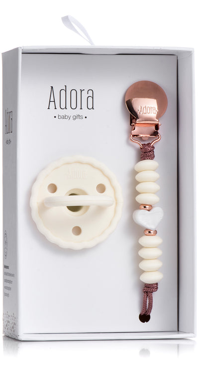 Adora Pacifier and Pacifier Clip Baby Gift Set - Vanilla Heart