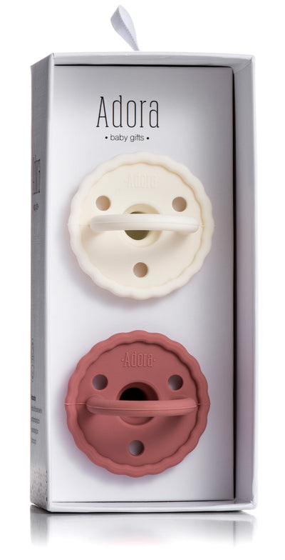 Adora Scalloped Pacifier Baby Gift Set - 2-pack - Vanilla & Rosewood