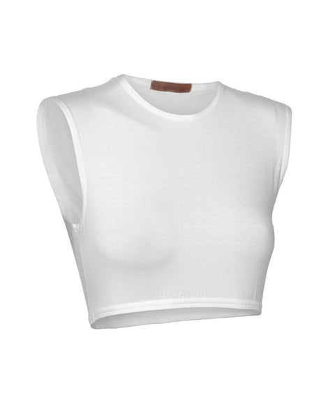 PB&J Ladies Cotton Sleeveless Croptop - White