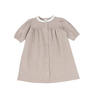 Analogie Three Quarter Sleeve Linen Collar Dress - Taupe