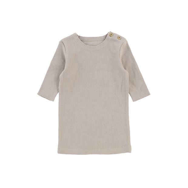 Lil Legs Three Quarter Sleeve Ribbed Side Buttons T-Shirt - Taupe