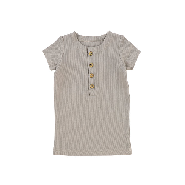 Lil Legs Short Sleeve Ribbed Center Button T-Shirt - Taupe