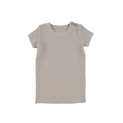 Lil Legs Short Sleeve Ribbed Side Buttons T-Shirt - Taupe