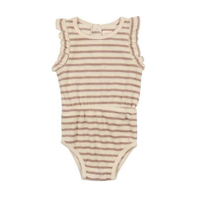 Analogie Terry Girls Romper - Tan Stripe