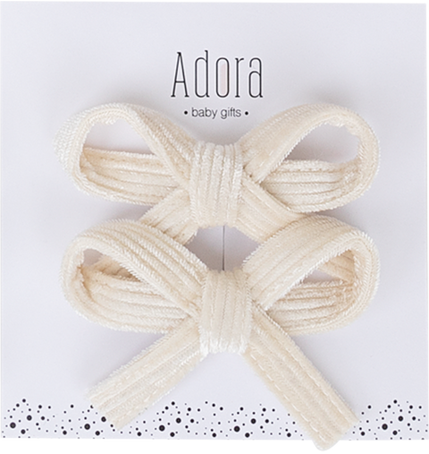 Adora Mini Corduroy Bow Clip Set - Vanilla Corduroy