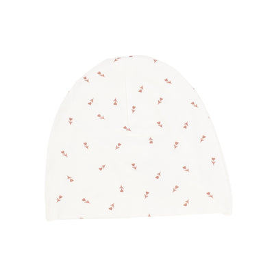 Lilette Printed Beanie - White/Pink Tulips