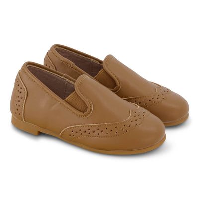 Zeebra Kids Hard Sole Wingtip Leather Loafers - Nutmeg Brown