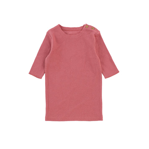 Lil Legs Three Quarter Sleeve Ribbed Side Buttons T-Shirt - Watermelon Pink