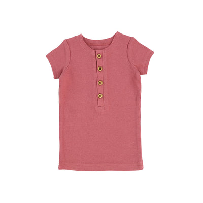 Lil Legs Short Sleeve Ribbed Center Button T-Shirt - Watermelon Pink