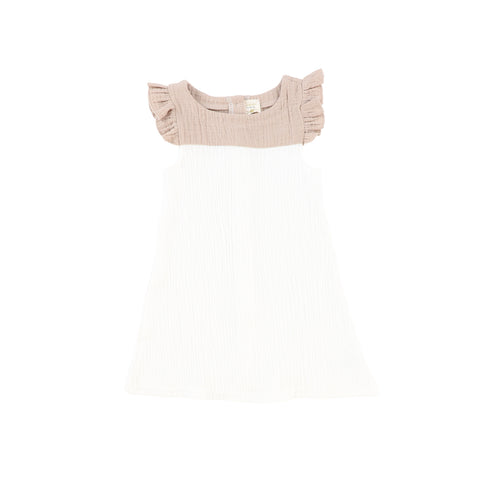 Analogie Flutter Dress - White/Taupe