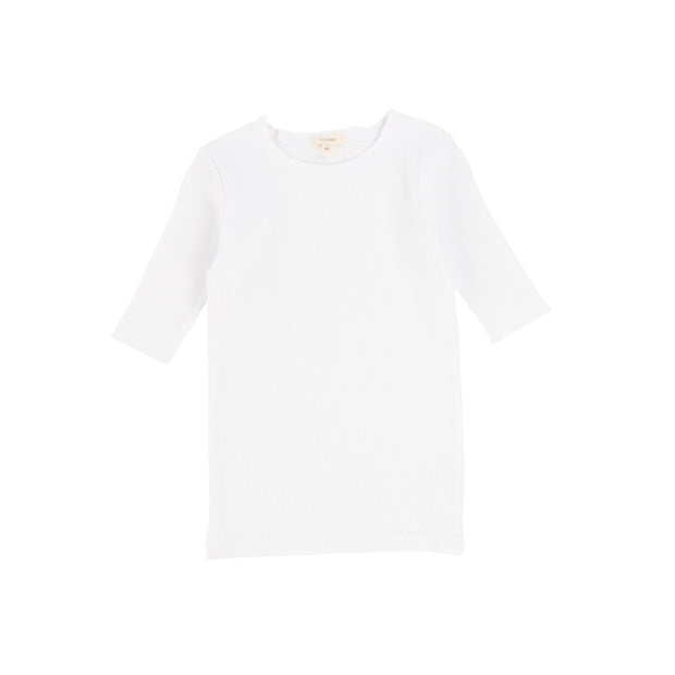 Lil Legs Ribbed Three Quarter Sleeve T-shirt - Winter White