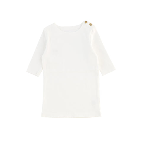 Lil Legs Three Quarter Sleeve Ribbed Side Buttons T-Shirt - Winter White