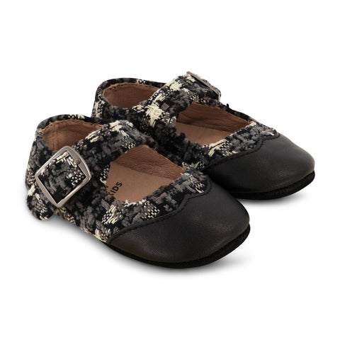 Zeebra Kids Soft Sole Tweed Mary Janes - Black & White