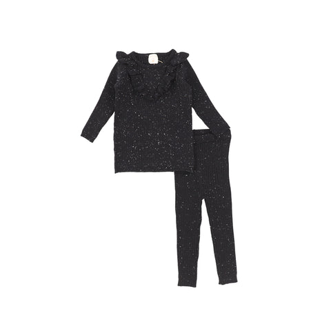 Analogie Knit Ruffle Set - Black Speckle