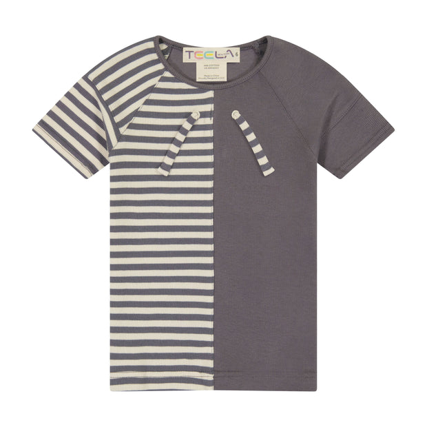 Teela Rib Stripe Girl's Top - Gray