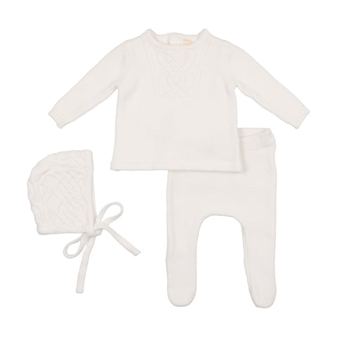 Lilette Knit Bris Set - Pure White Cable