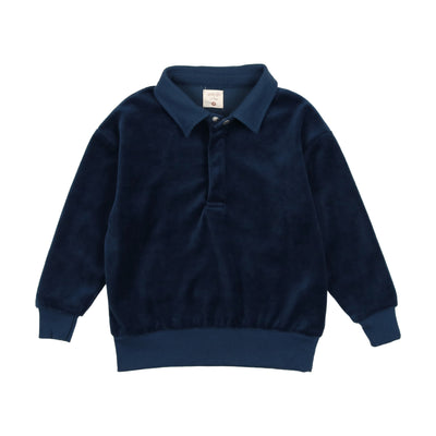 Analogie Velour Sweatshirt Polo - Mid Blue