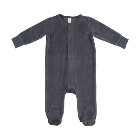 Lilette Velour Ribbed Logo Footie - Slate