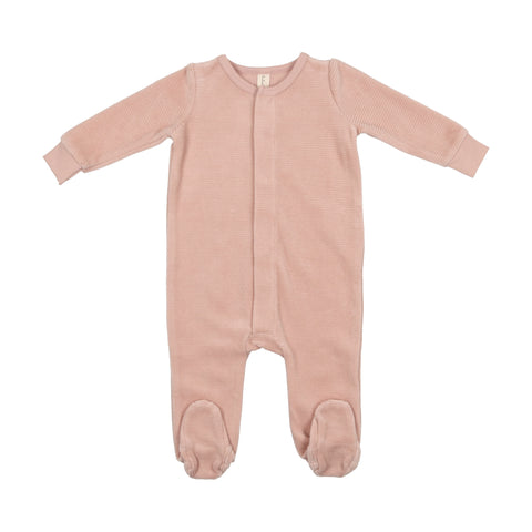 Lilette Velour Ribbed Logo Footie - Light Blush