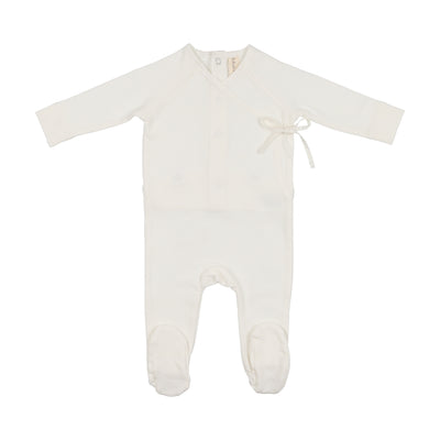 Lilette Velour Ribbed Logo Footie - White