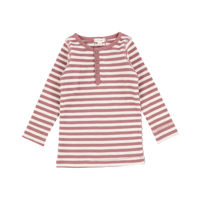 Lil Legs Snap Henley T-Shirt - Rosewood/Stone Stripe