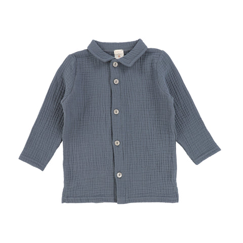 Analogie Muslin Button Down Shirt - Blue/Grey