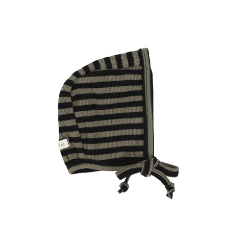 Lil Legs Classic Ribbed Bonnet - Olive/Black Stripe