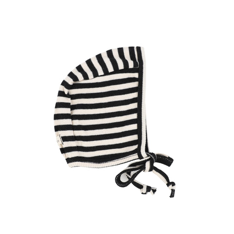 Lil Legs Classic Ribbed Bonnet - Black/Stone Stripe