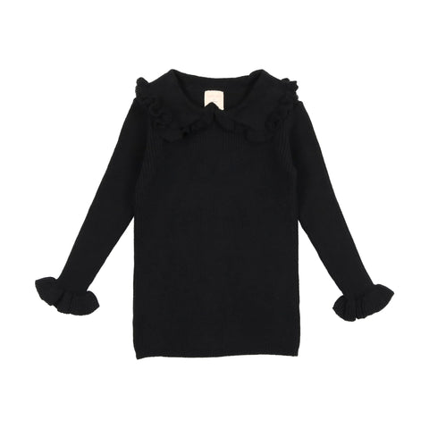 Analogie Ruffle Collar Knit Sweater - Black