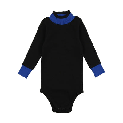 Lil Legs Ribbed Mock Neck Onesie - Black/Royal Blue Colorblock