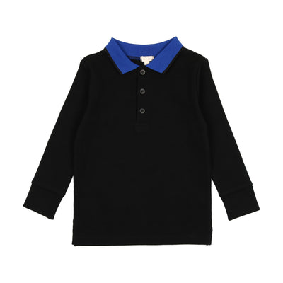 Lil Legs Ribbed Polo - Black/Royal Blue Colorblock