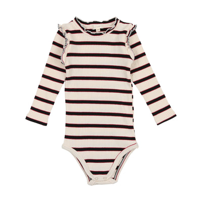 Lil Legs Ribbed Ruffle Neck Onesie - Red Accent Stripe