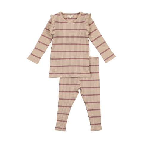 Lil Legs Girls Ribbed Set - Berry Stripe