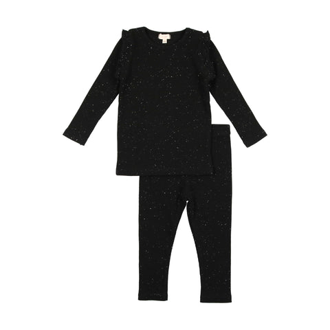 Lil Legs Girls Ribbed Set - Black Speckle