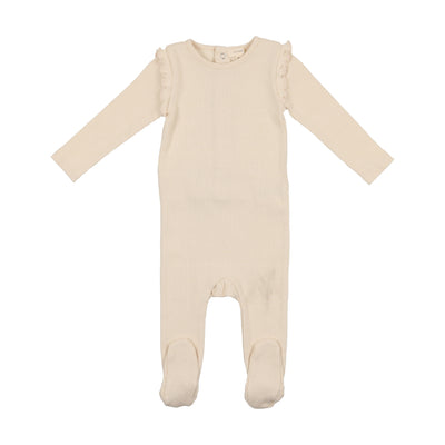 Lil Legs Ruffle Ribbed Footie - Stone