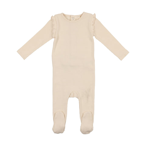 Lil Legs Ruffle Ribbed Footie - Stone