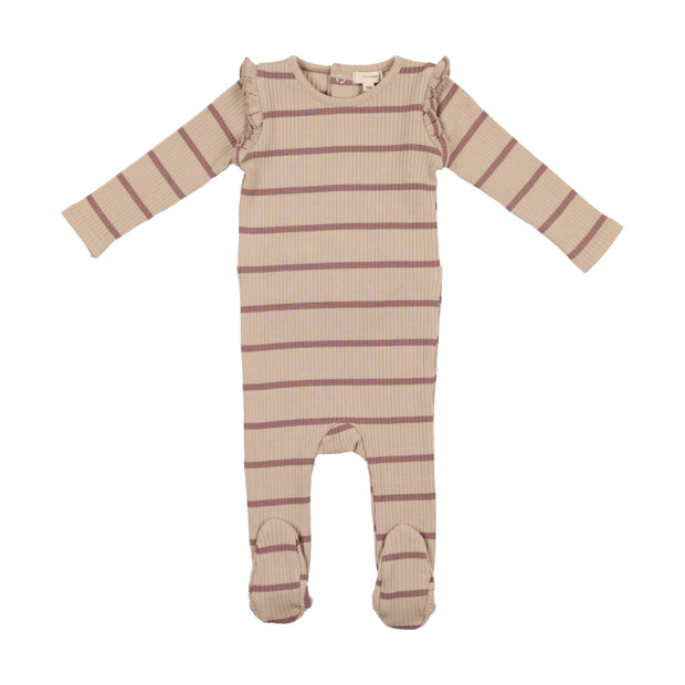 Lil Legs Ruffle Ribbed Footie - Berry Stripe