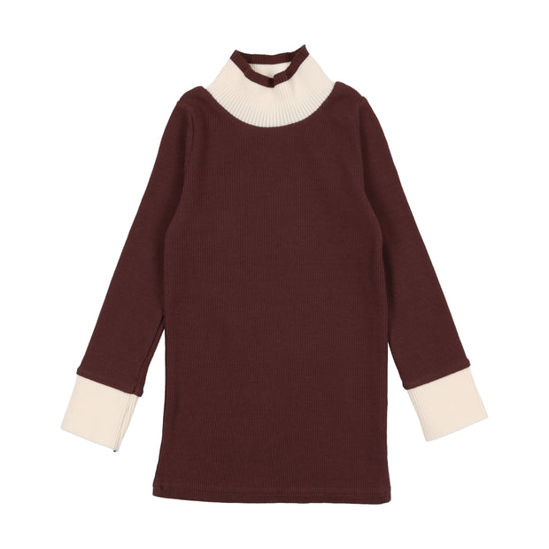 Lil Legs Ribbed Colorblock Mock Neck - Brick/Cream