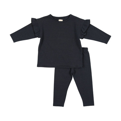 Analogie Tiny Stripe Girls Set - Black/Midnight