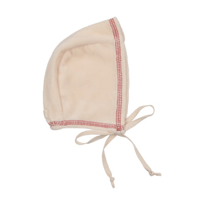 Lil Legs Classic Velour Bonnet - Cream with Winter Pink Stitch