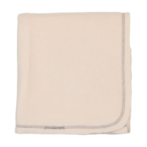 Lil Legs Classic Velour Blanket - Cream with Grey Stitch