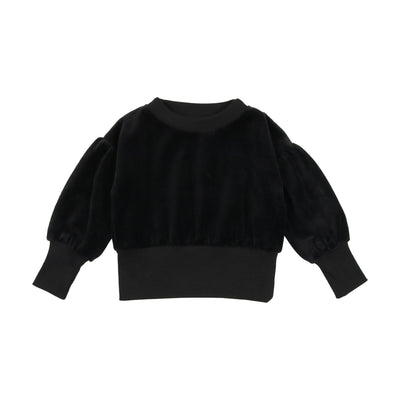 Analogie Velour Puff Sleeve Sweatshirt - Black