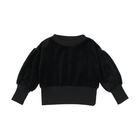Analogie Velour Puff Sleeve Sweatshirt - Black