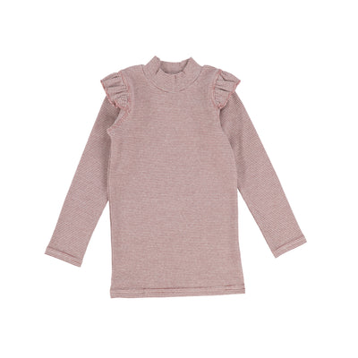 Analogie Mini Stripe Ruffle Mock Neck - Mauve/White